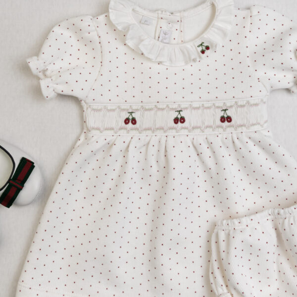 Vestido Manga Curta Poá Cerejinha